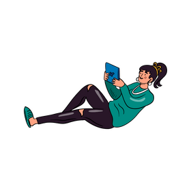 Woman playing tablet clipart