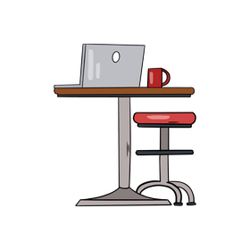 Workplace with laptop and coffee clipart