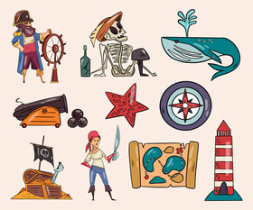 Pirates cartoon set vector