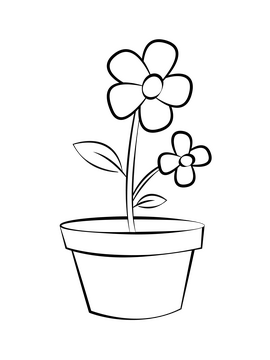 Flower in pot black and white clipart