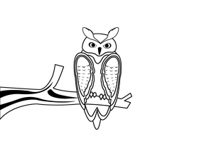 Owl in Night black and white clipart