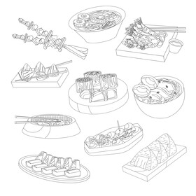 Japanese food set black and white vector