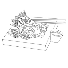 Shrimp tempura black and white clipart