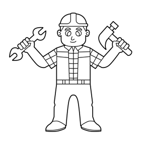 Bob The Builder, Bob with tools drawing black and white clipart