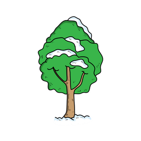 Cute winter tree with snow drawing clipart