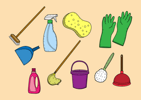 Cleaning tools set drawing vector