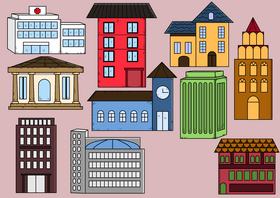 Buildings drawing set vector