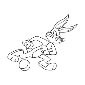 Bugs Bunny cartoon character playing football drawing black and white clipart