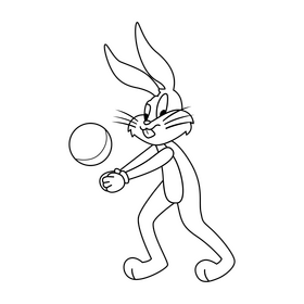 Cartoon Bugs Bunny playing volleyball drawing black and white clipart