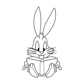 Bugs Bunny reading book drawing black and white clipart
