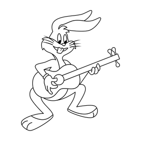 Bugs Bunny playing guitar cartoon drawing black and white clipart