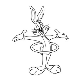 Bugs Bunny with hula hoop drawing black and white clipart