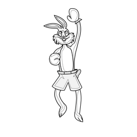 Bugs Bunny boxing drawing black and white clipart