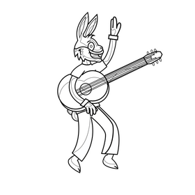 Bugs Bunny with guitar drawing black and white clipart