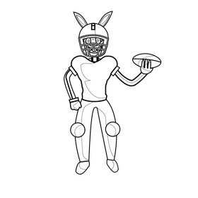 Bugs Bunny american football player drawing black and white clipart