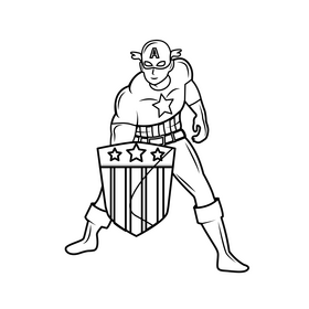 Captain America drawing black and white clipart