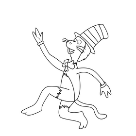 Cat in the Hat cartoon drawing black and white clipart
