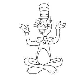 Cat in the Hat drawing black and white clipart