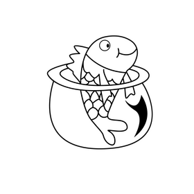 Cat in the Hat, fish black and white clipart