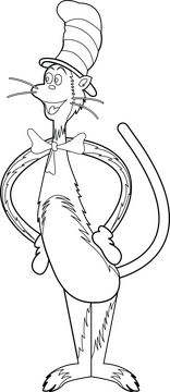 Cat in the Hat movie character drawing black and white clipart