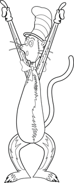 Dr. Seuss happy Cat in the hat drawing black and white clipart