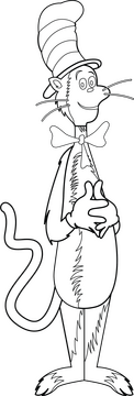 Cat in the hat Dr. Seuss cartoon drawing black and white clipart