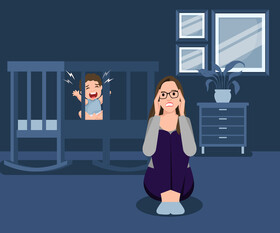 Stressed mother with crying child vector