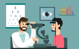 Eye doctor and patient in the clinic illustration vector