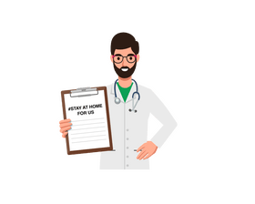 Doctor man with sign stay at home clipart