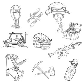 Fortnite images set black and white vector