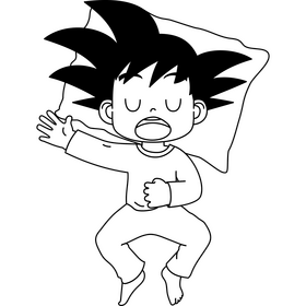 Cute Goku sleeping cartoon drawing black and white clipart