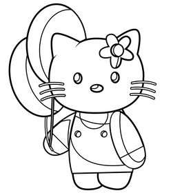 Cute Hello Kitty with balloons drawing black and white clipart