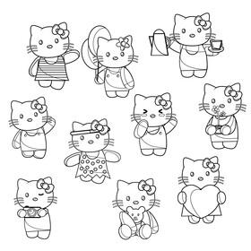 Hello Kitty set black and white vector