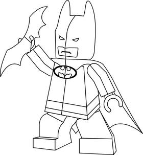 Lego Batman Boomerang throwing drawing black and white clipart
