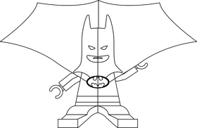 Lego Batman flying black and white clipart