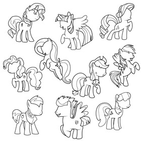 My Little Pony images set black and white vector