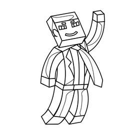 Minecraft businessman drawing black and white clipart