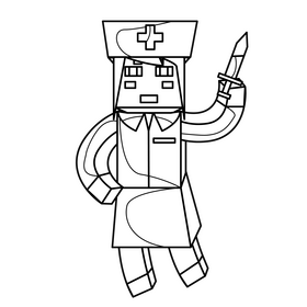 Minecraft nurse drawing black and white clipart