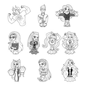 Monster High characters set black and white vector