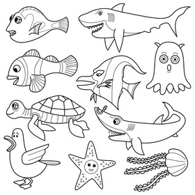 Finding Nemo cartoon characters set black and white vector free download