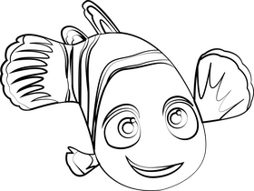 Nemo from Finding Nemo cartoon drawing black and white clipart