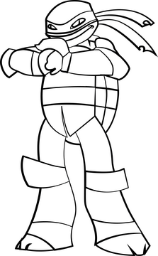Cartoon Ninja Turtle black and white clipart