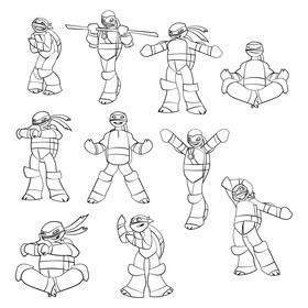 Teenage Mutant Ninja Turtles TMNT set black and white vector