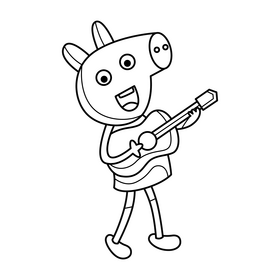 Peppa Pig playing guitar drawing black and white clipart