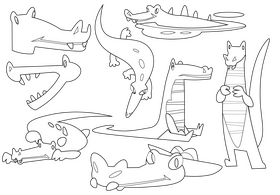 Alligator cartoon set black and white vector