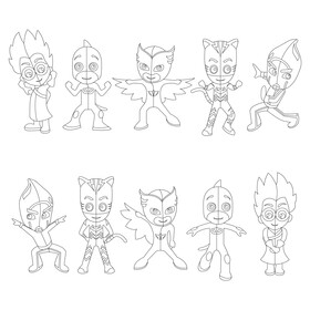 PJ Masks characters clipart set black and white vector