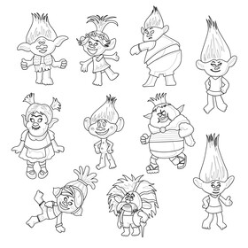 Trolls cartoon characters set black and white vector