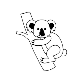 Cute koala cartoon black and white clipart