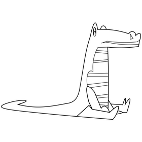 Cute cartoon alligator sitting black and white clipart