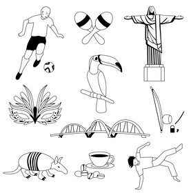 Brazil traditional symbols black and white vector